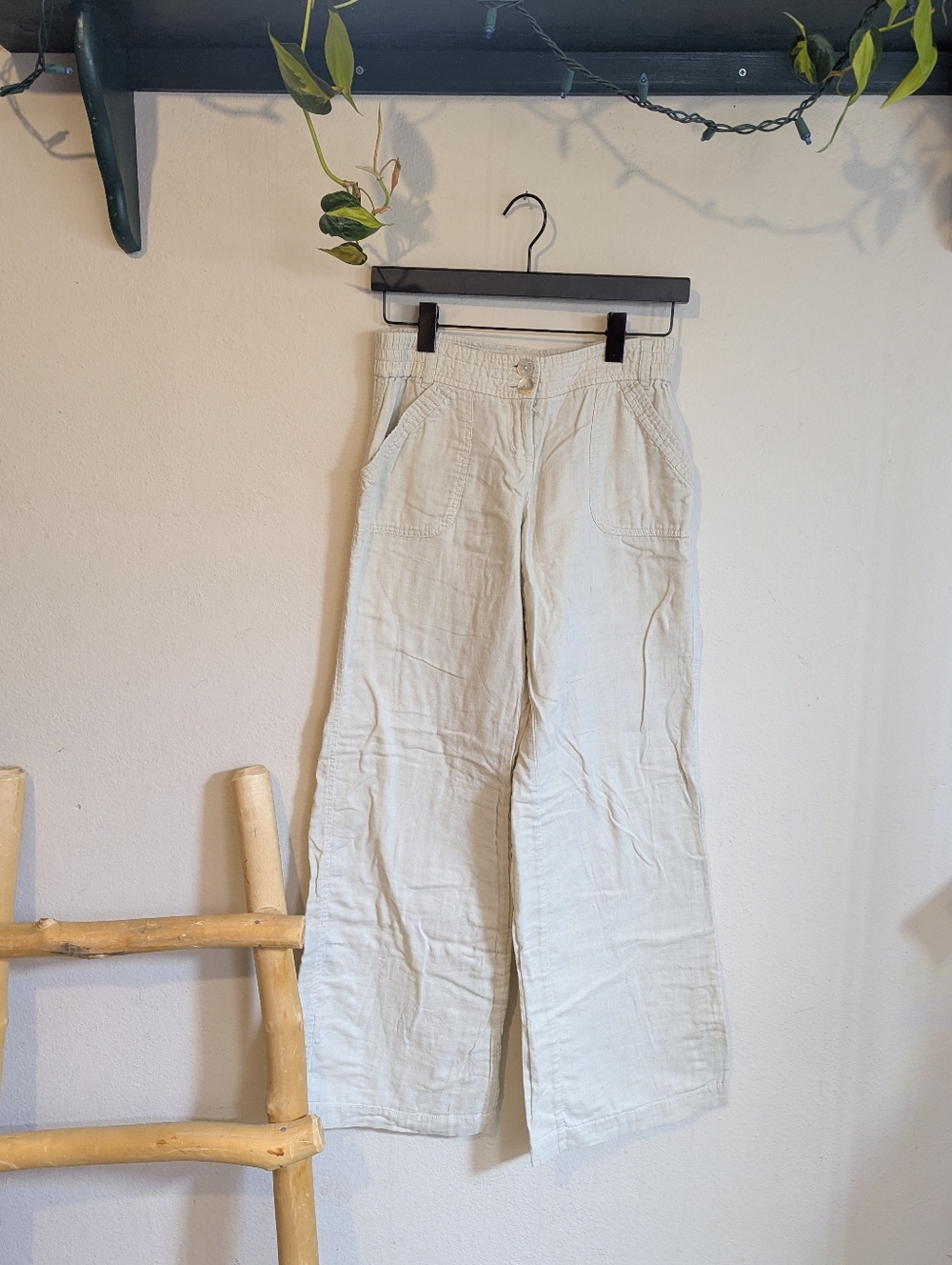 Anthropologie Hei Hei Cotton Pants Beige Pockets Mid Rise Casual Relaxed Fit XS